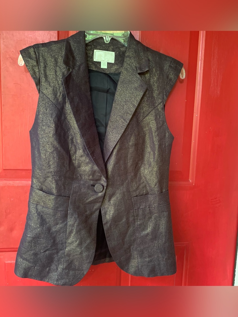 Alberto Makali linen vest top navy blue gold shimmer